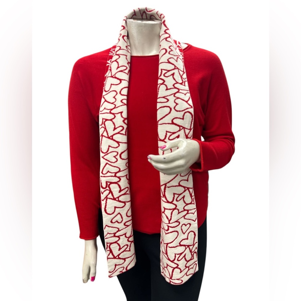 Cynthia Rowley Red and White Heart Scarf Size L